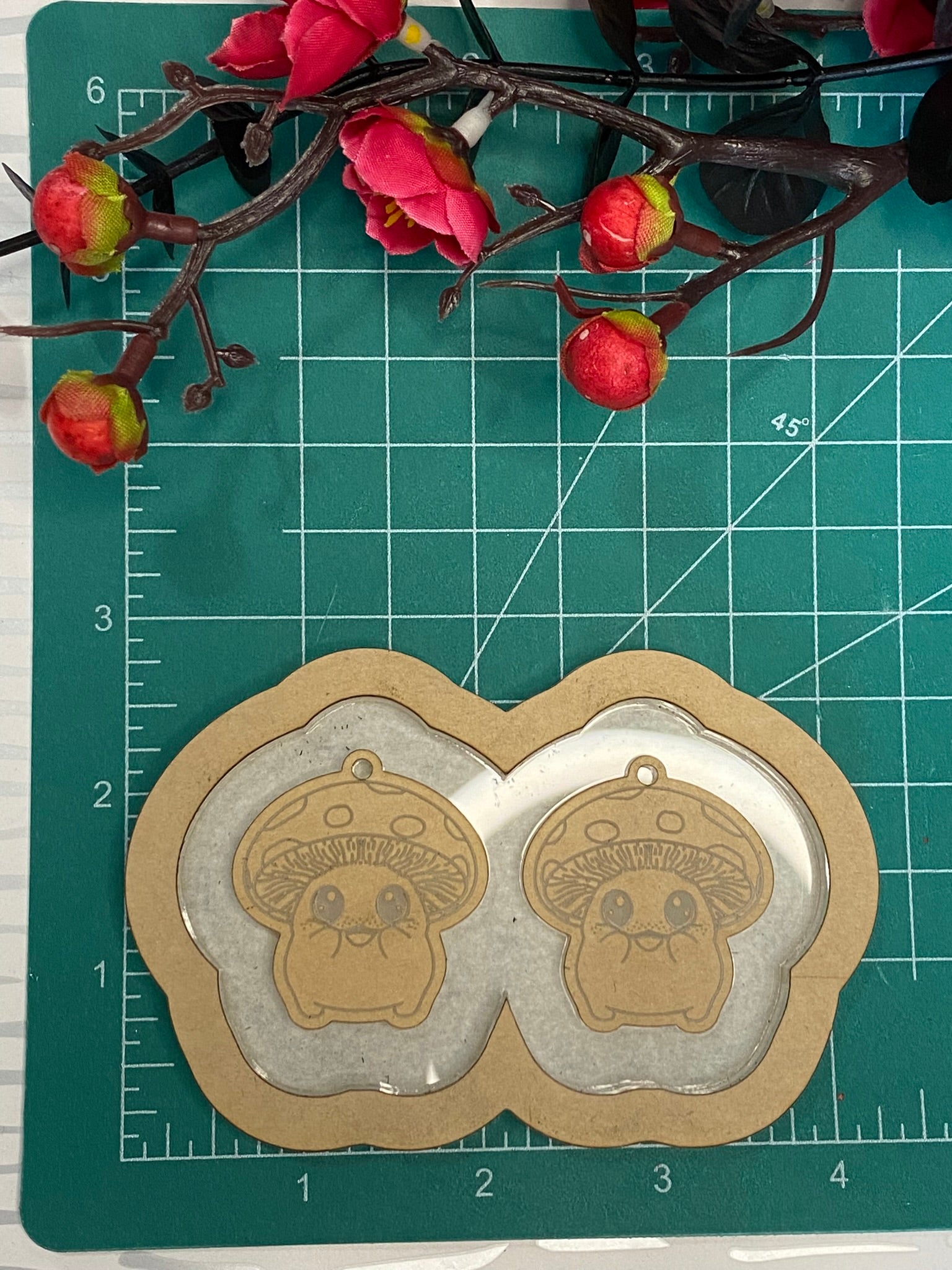 Cottagecore blushing mushroom earrings with loops mold