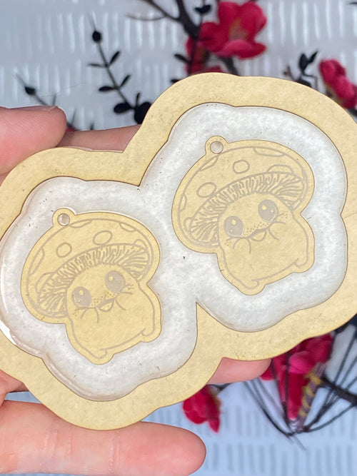 Cottagecore blushing mushroom earrings with loops mold