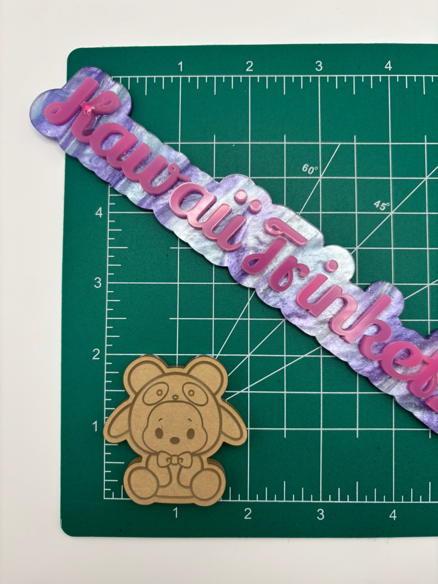 Kawaii dog in panda costume flat grip keychain mold