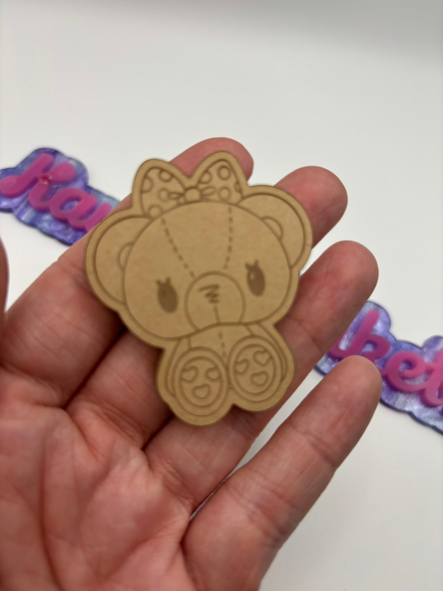 Kawaii bear doll with bow flat grip keychain mold
