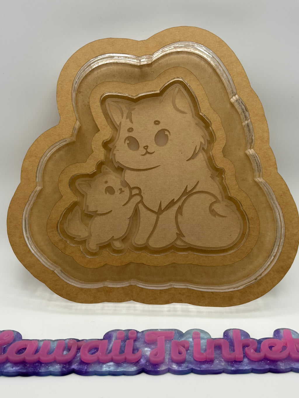 Cat family standing duo trinket tray mold