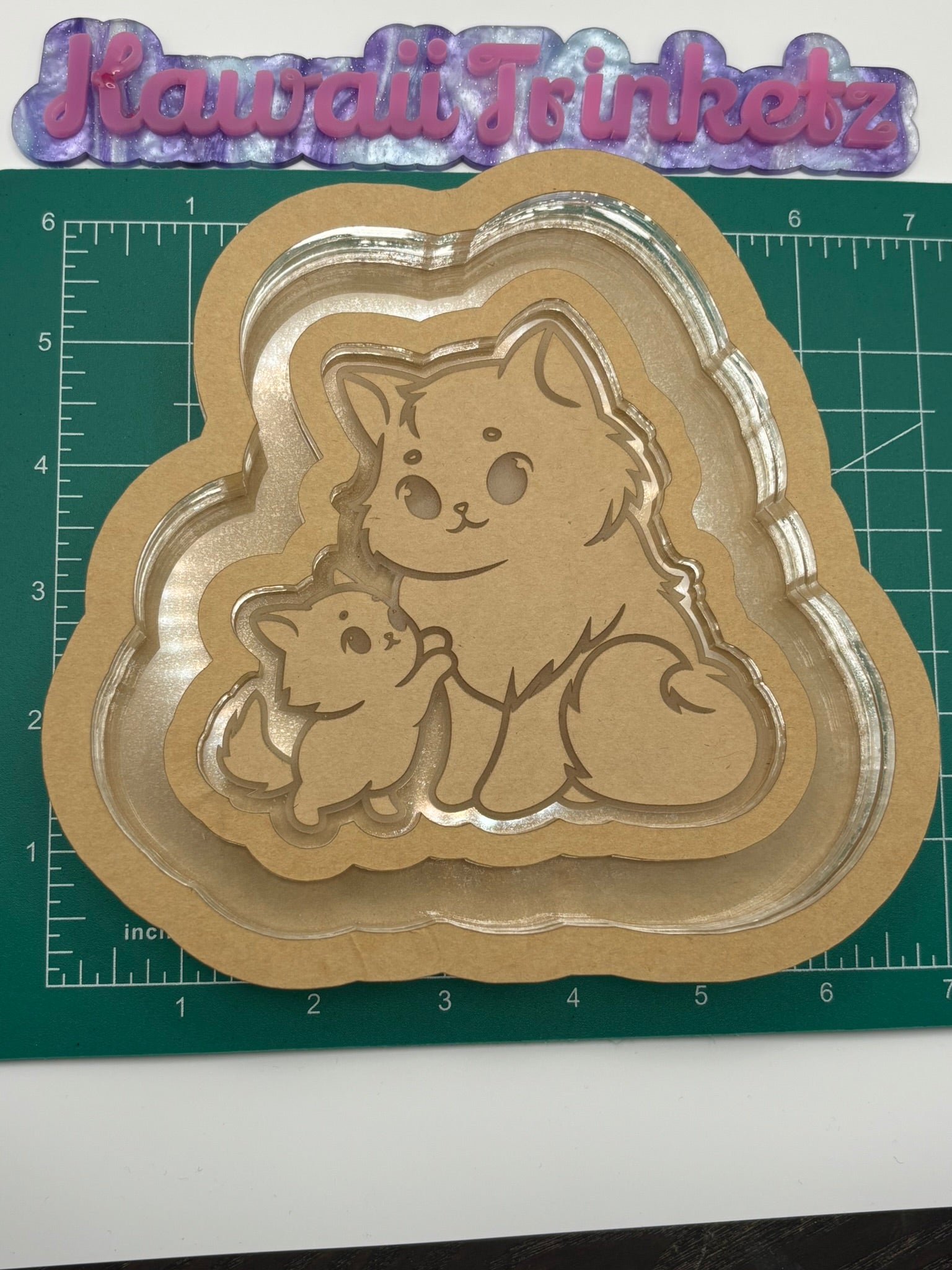 Cat family standing duo trinket tray mold