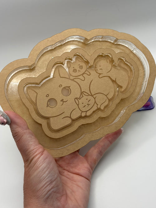 Cat family playful quad trinket tray mold