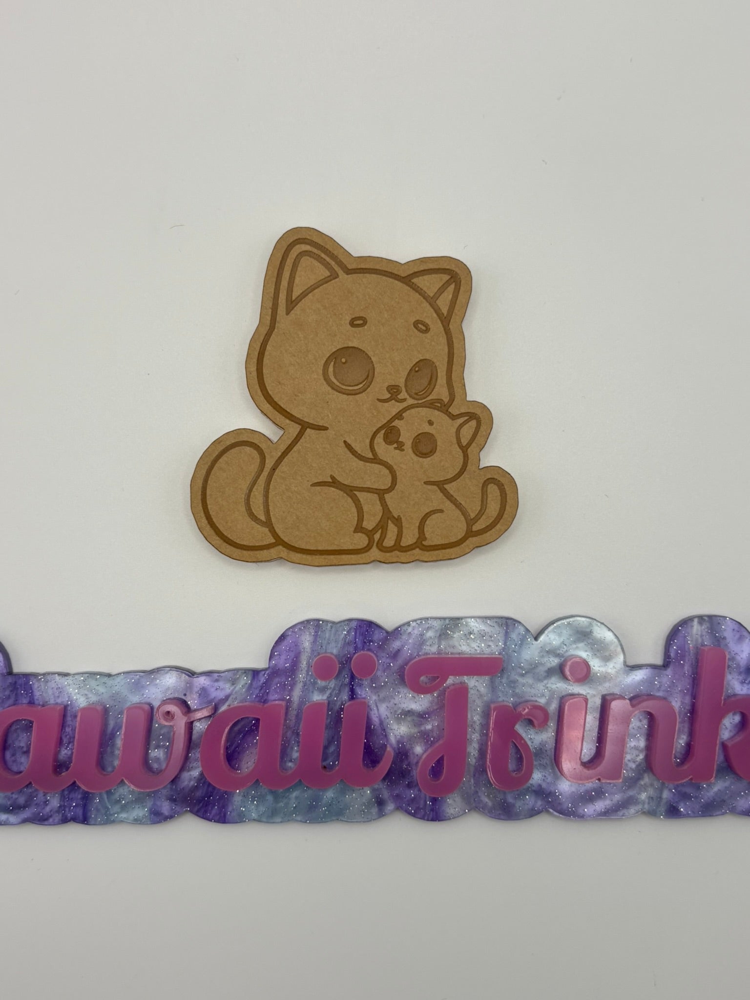 Kawaii cat and baby duo flat grip keychain mold