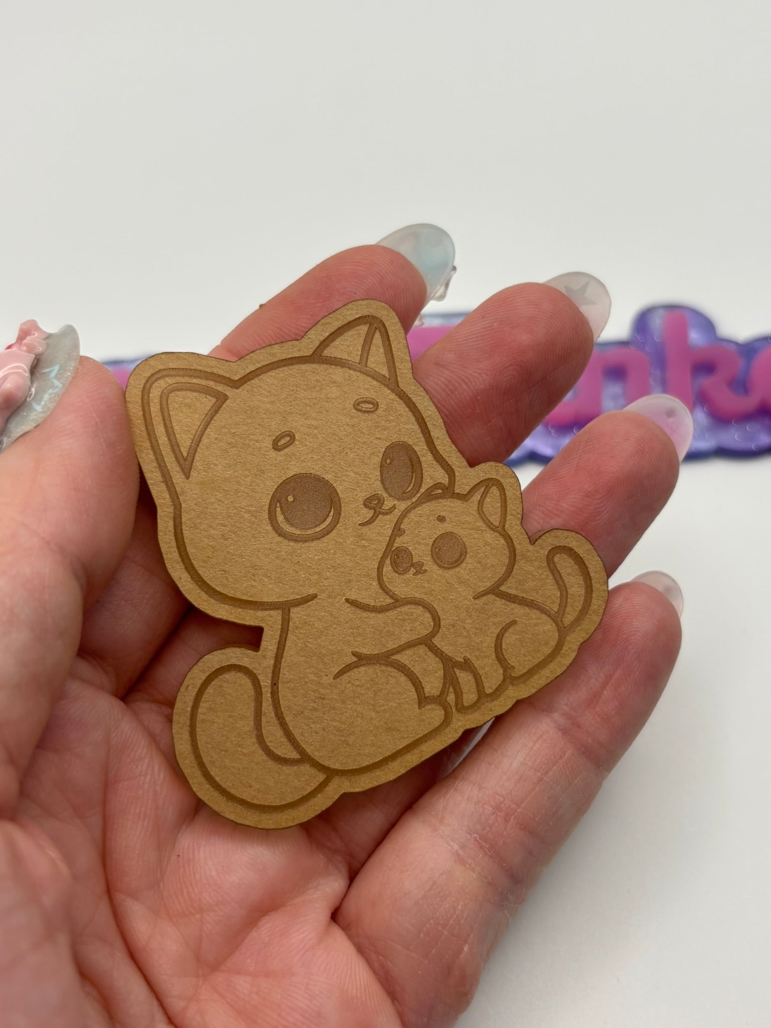 Kawaii cat and baby duo flat grip keychain mold