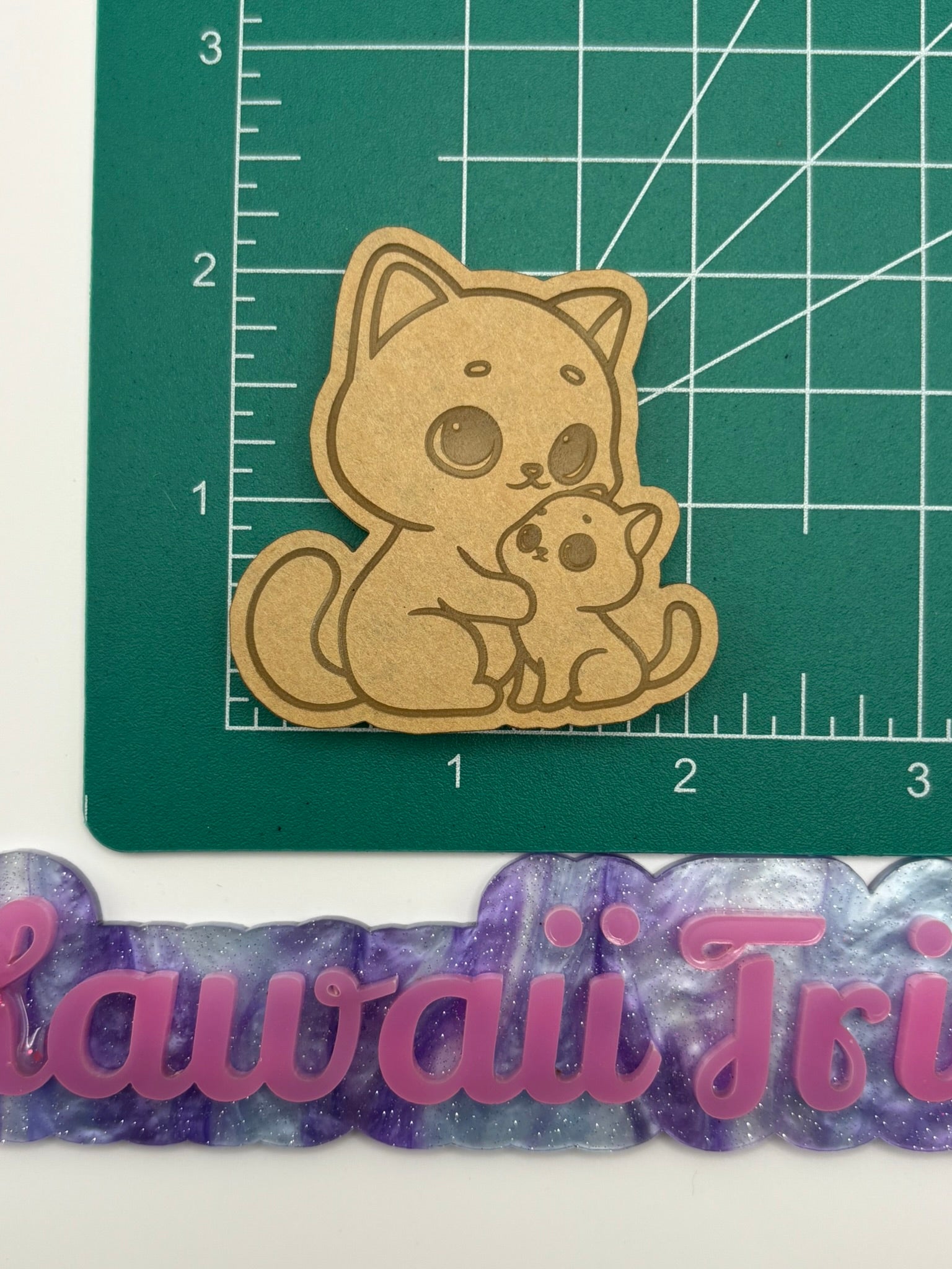 Kawaii cat and baby duo flat grip keychain mold