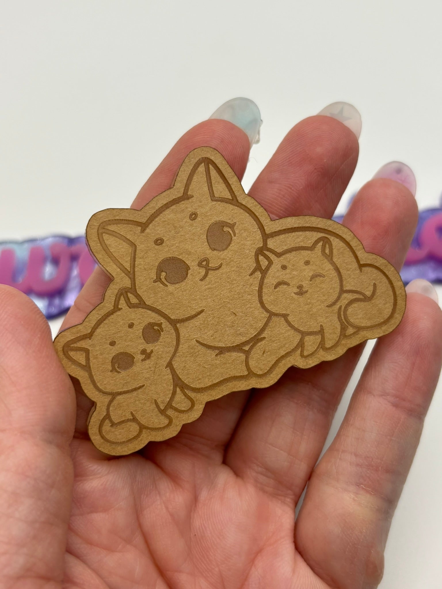 Kawaii cat and baby trio flat grip keychain mold
