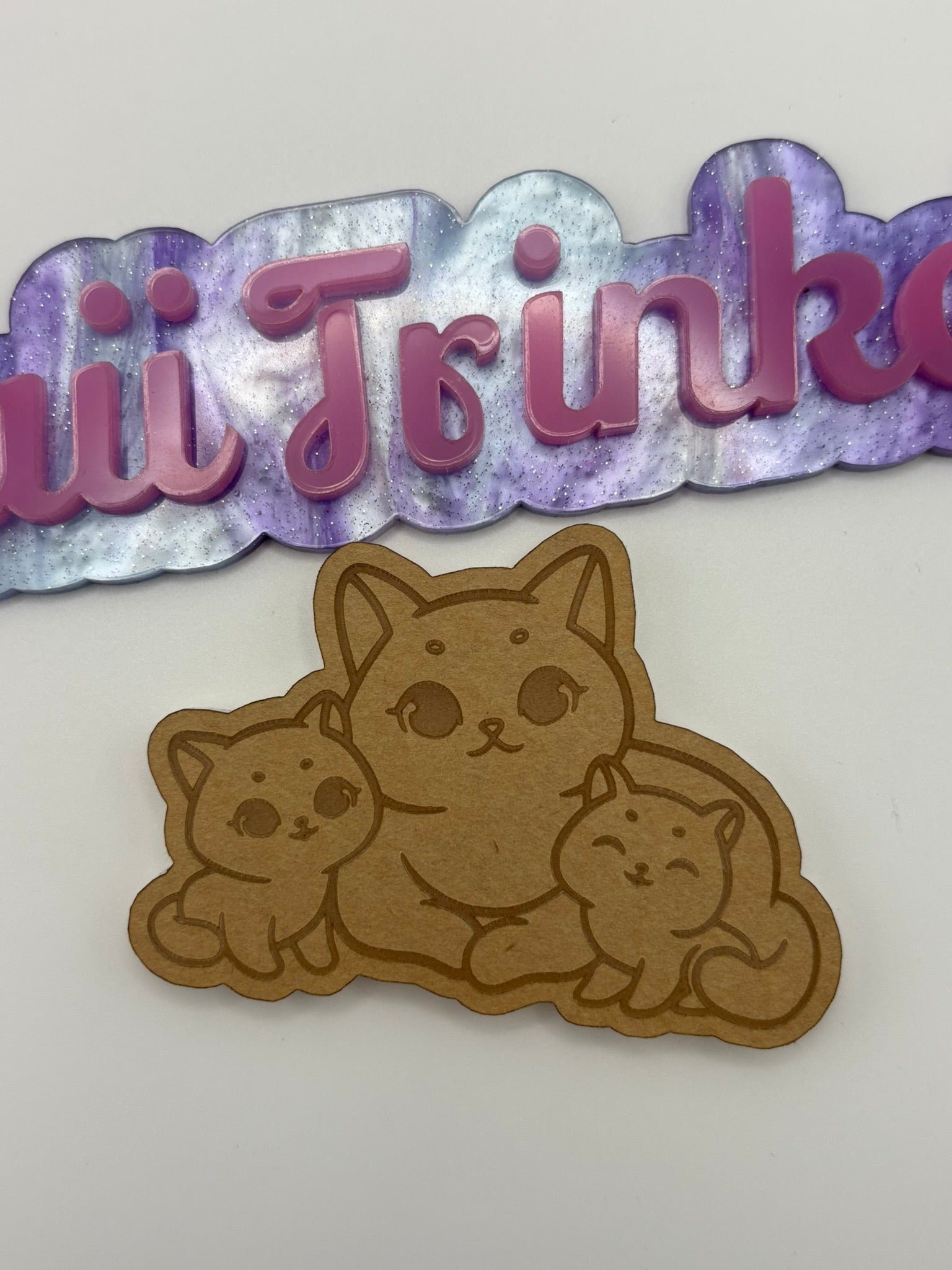 Kawaii cat and baby trio flat grip keychain mold